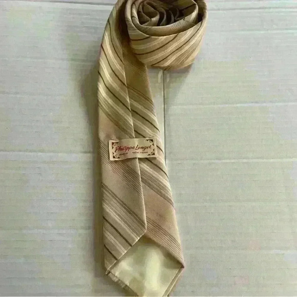 Philip Longet Tie Cream/Ivory Striped - Picture 2 of 2
